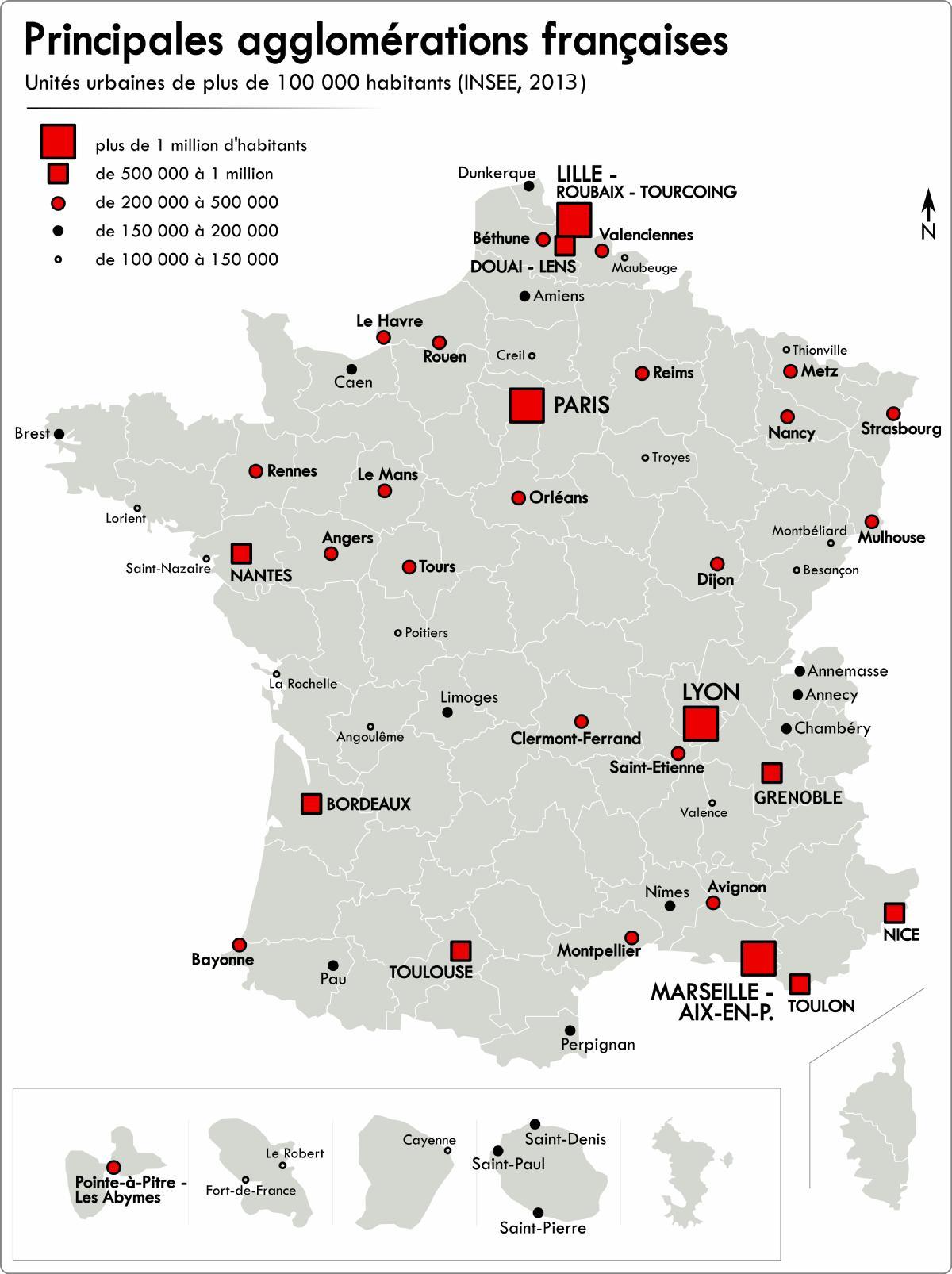 Mapa de Francia con las principales ciudades