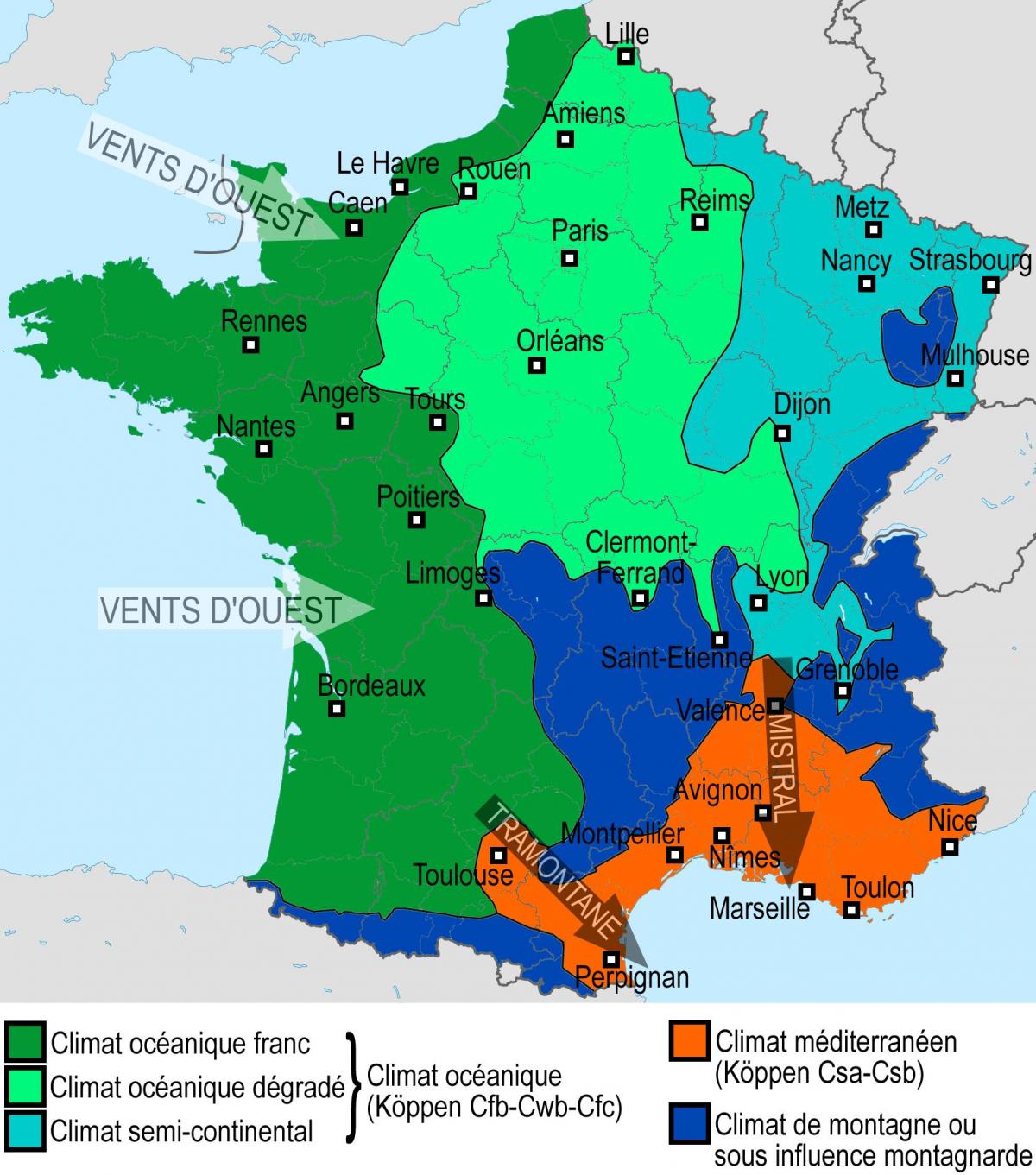Mapa de la temperatura de Francia